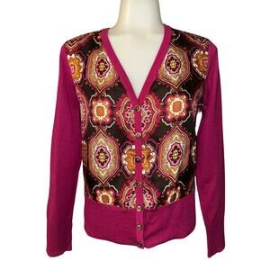 Talbots Petites Women's Size S Silk/Wool Cardigan Pink Black Elegant Style